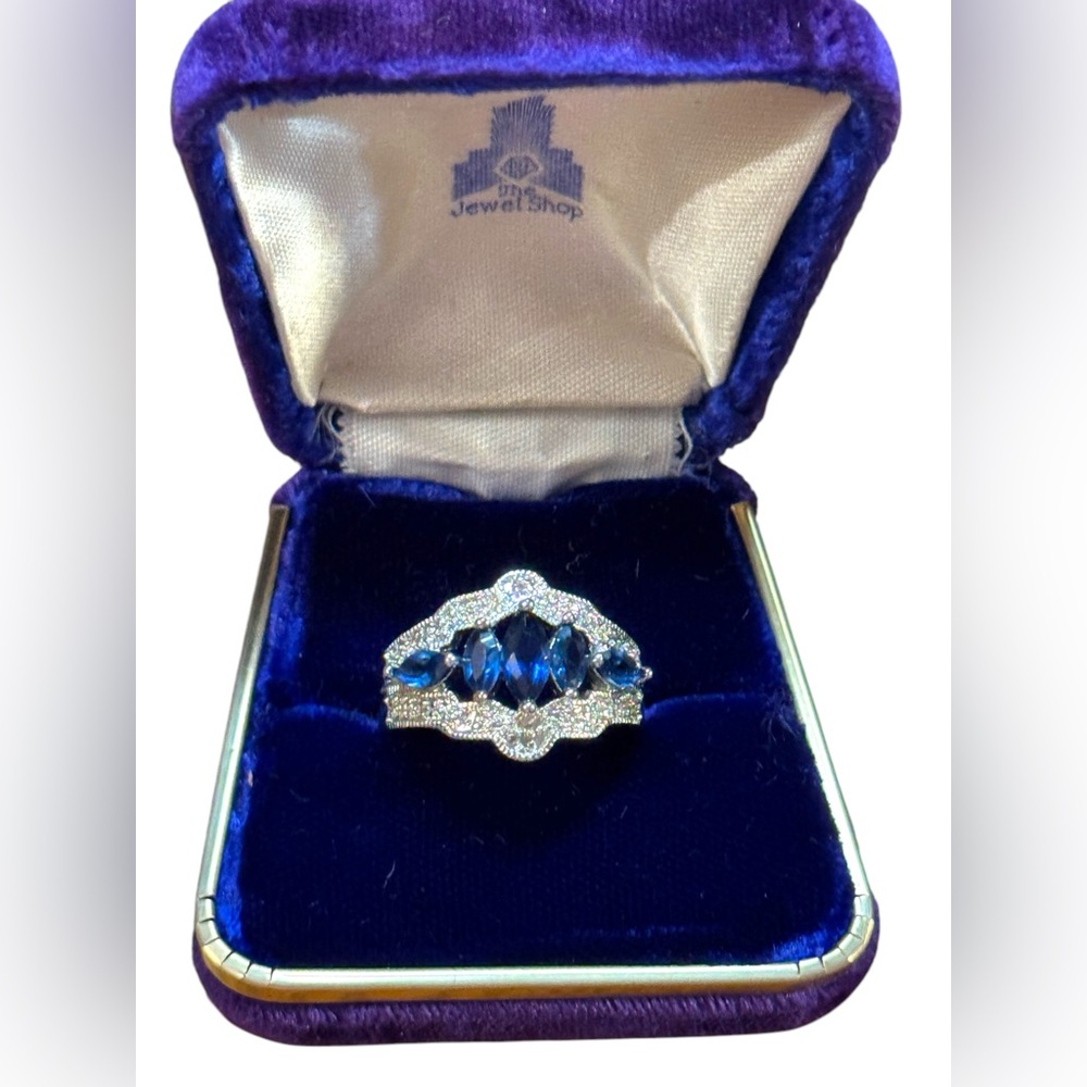 Fancy Silver Rhodium Plated Blue CZ   Ring